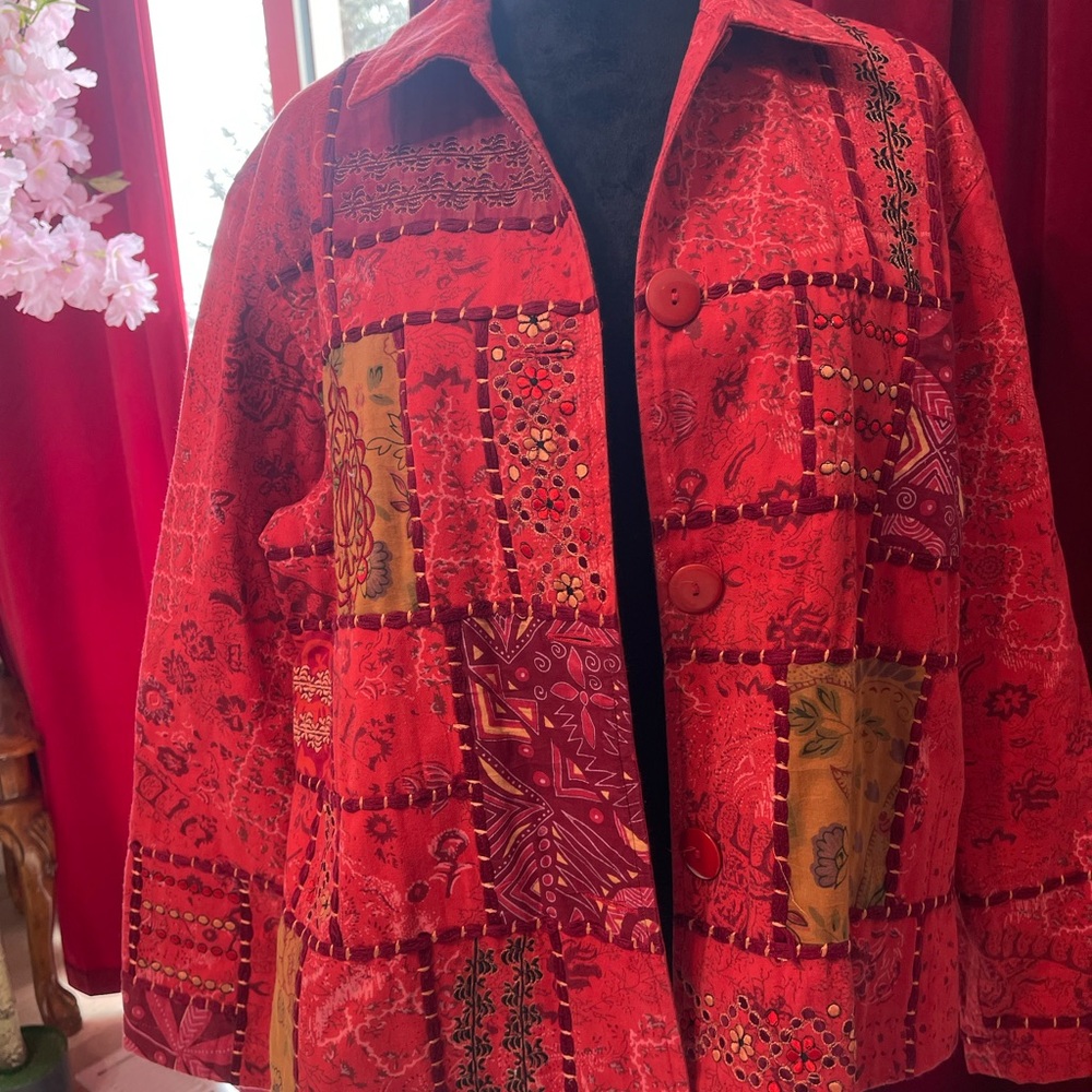 Coldwater Creek Red Patchwork Utility Jacket - image 1
